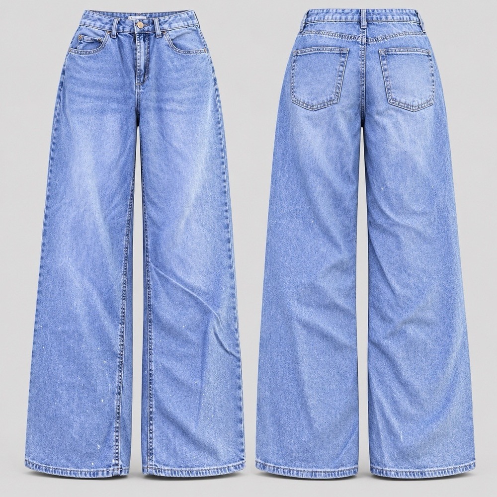 OAT New York Jeans Womens 4/27 /30" Blue Cloud Luxe Wide Leg High Rise Boho